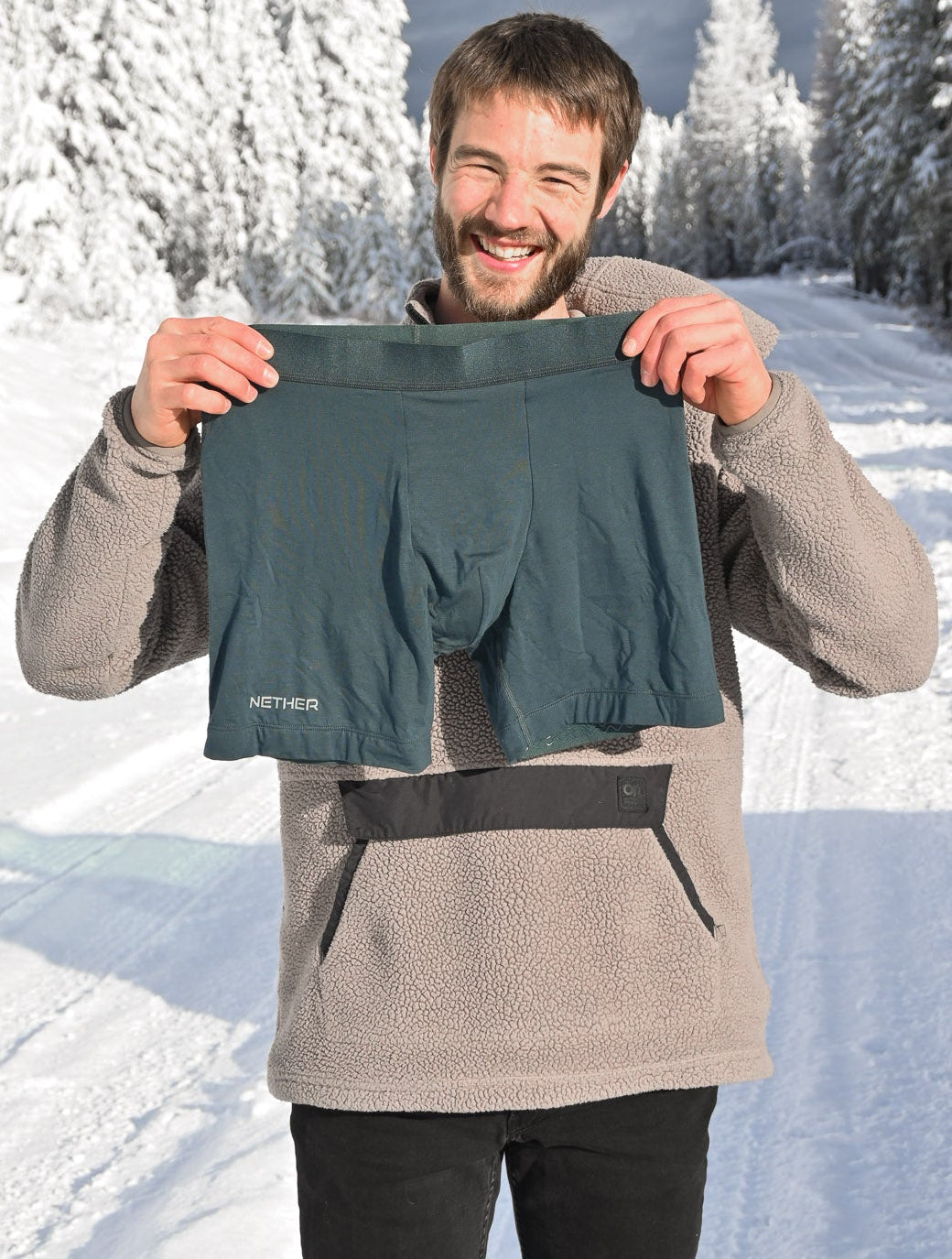 Stephen Hiscock Holding Nether Boxer brief in Forest color